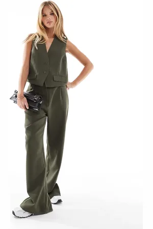 Pieces® Tailored multiway button leg trouser co-ord in khaki