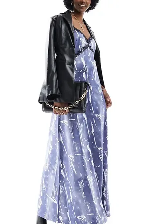 VERO MODA Satin maxi slip dress with lace trim in crinkle print