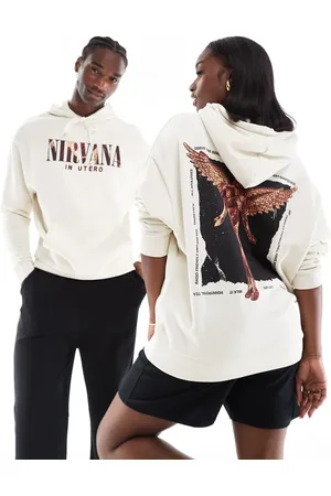 ASOS Unisex oversized license hoodie with Nirvana prints in beige
