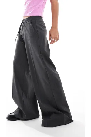 ONLY Mid waist wide leg trousers in dark melange