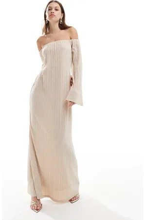 Pretty Lavish Off shoulder metallic maxi dress in