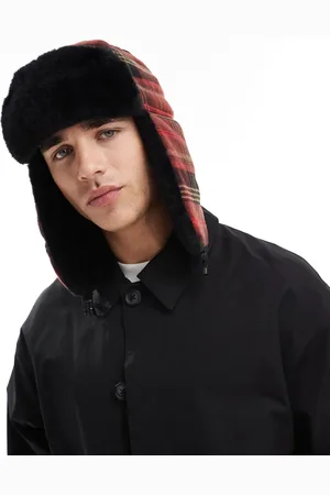 My Accessories Man trapper hat with fur trim in plaid