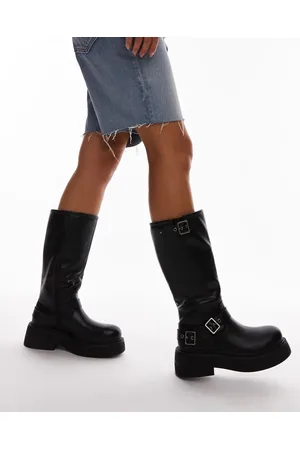 Topshop Roy chunky biker boots with hardware in