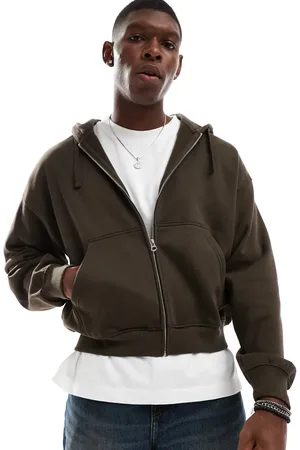 Weekday Boxy fit jersey zip through hoodie in dark