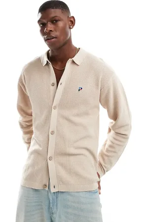Parlez Arthur waffle knit cardigan in beige
