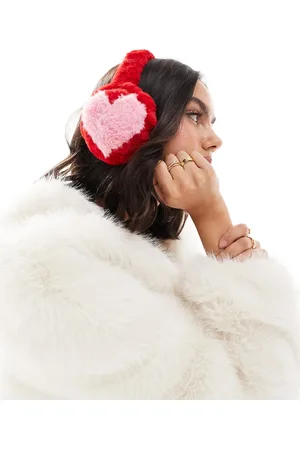 My Accessories Faux fur ear muffs with heart in red and pink