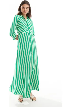 Y.A.S Maxi shirt dress in bold stripe - MGREEN