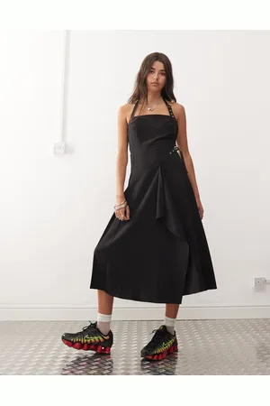 COLLUSION Midi pinny dress with pleated hem and hardware detail in