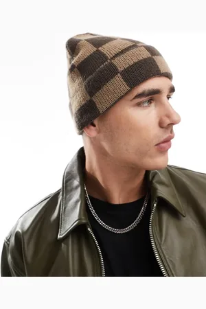 My Accessories Man checkerboard beanie in and beige