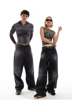 COLLUSION Unisex 2 in 1 jean short in washed