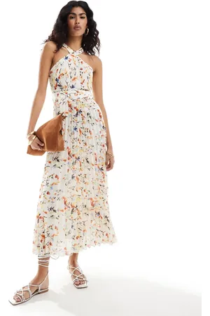 Style Cheat Halterneck midi dress with pleated hem in floral