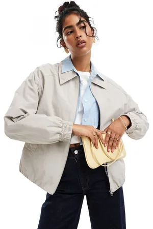 ASOS Check lined harrington jacket in stone