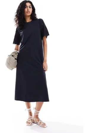Y.A.S Jersey maxi t-shirt dress with broderie sleeves in