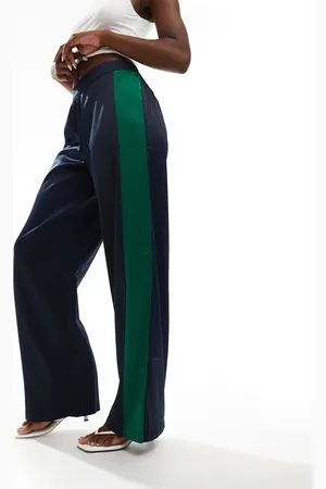 Y.A.S Side stripe wide trouser in with green detail