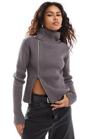 Weekday Dasha side zip cardigan in dark mole