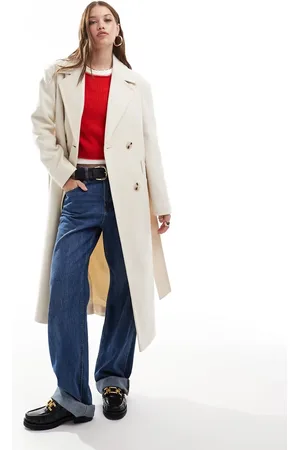 Miss Selfridge Belted wrap formal coat in cream