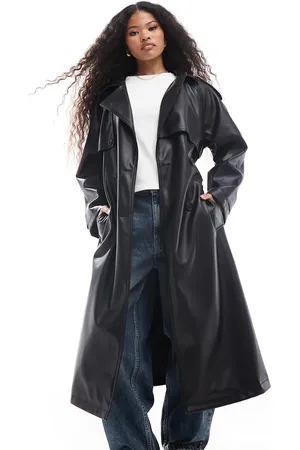 ASOS ASOS DESIGN Petite leather look trench coat in