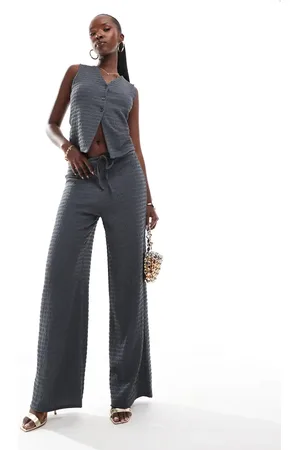 Kaiia Textured tie waist wide leg trousers co-ord in slate