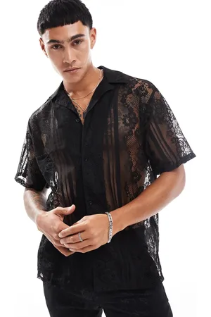Twisted Tailor Revere collar short sleeve lace shirt in