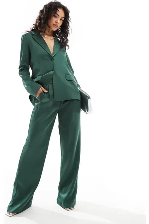 Pretty Lavish Satin wide leg trouser co-ord in emerald