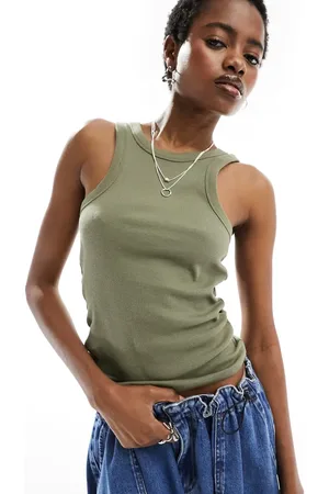 Noisy May Racer neck top in khaki