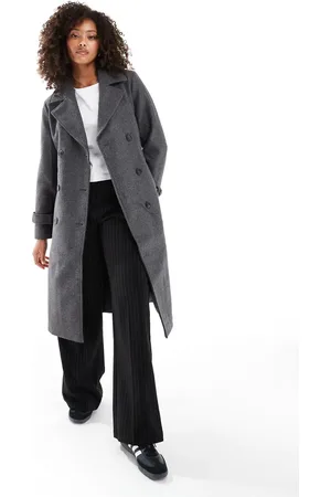 VERO MODA Double breasted belted midi coat in dark melange