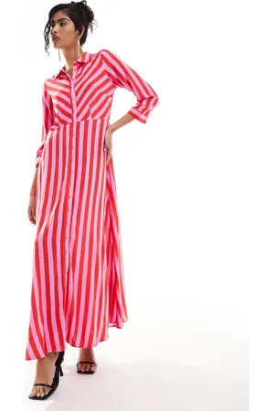Y.A.S Maxi shirt dress in pink and red stripe