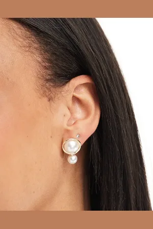 Pieces® Faux pearl double stud earrings in