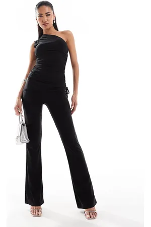 Kaiia Exclusive slinky ruched side folded waist flared trousers co-ord in