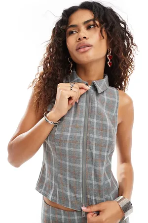 Motel Janae sleeveless front zip top in check co-ord