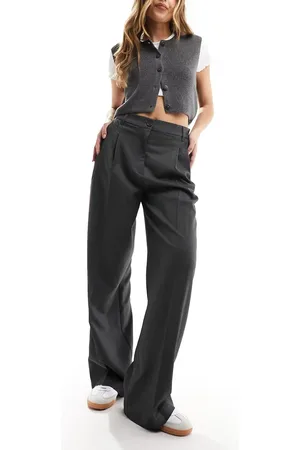 Monki High waist wide leg tailored trousers in dark