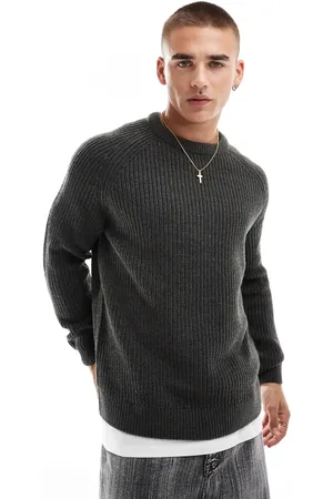 New Look Fisherman crew neck jumper in dark