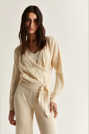 SCALPERS Pointelle wrap cardigan in ecru