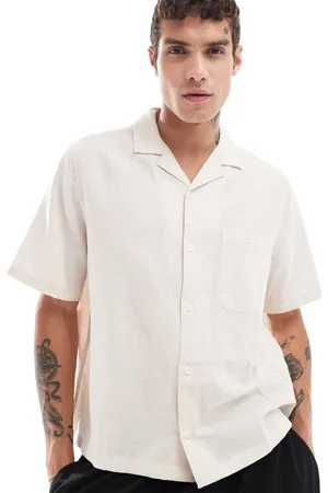 ASOS Boxy relaxed linen shirt with revere collar in ecru