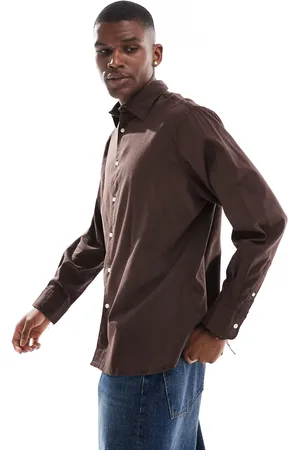 JACK & JONES Oversized cotton shirt in chocolate