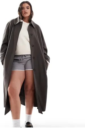 ASOS ASOS DESIGN Curve top collar tailored longline trench coat in mushroom