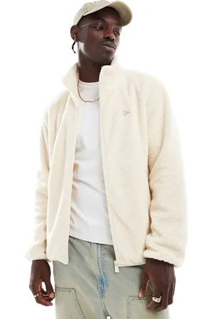 New Era MLB zip through borg jacket with motif back in cream