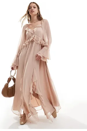 Miss Selfridge Chiffon ruffle maxi dress in pink