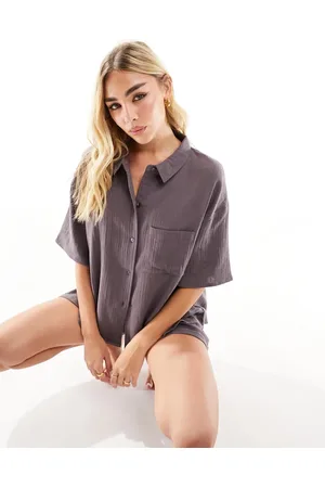 Luna Oversized pyjama shirt co-ord in charcoal