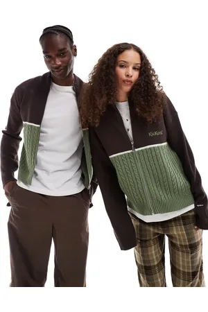 Kickers 90s zip through funnel neck cardigan in green knit