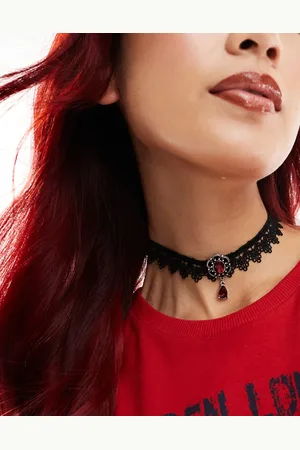 Reclaimed Halloween lace choker with red stones