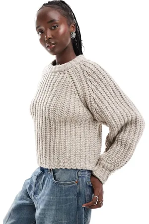 Wrangler Knitted jumper with balloon sleeves in oatmeal
