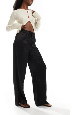 Y.A.S Tie waist satin wide leg trouser in