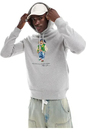 Ralph Lauren Varsity bear print fleece hoodie in marl