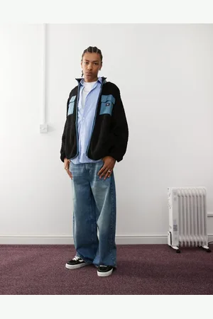 Vans Debrusk loose sherpa fleece jacket in black and blue
