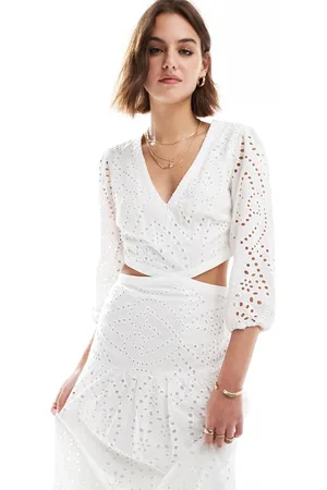 MANGO Crochet detail cut out midi dress in