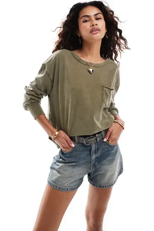 Free People Fade long sleeve patch pocket t-shirt in olive