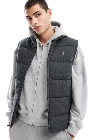 Ralph Lauren Icon logo quilt herringbone printed jersey gilet in charcoal marl
