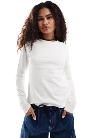 Weekday Milly super soft slim fit long sleeve t-shirt in off