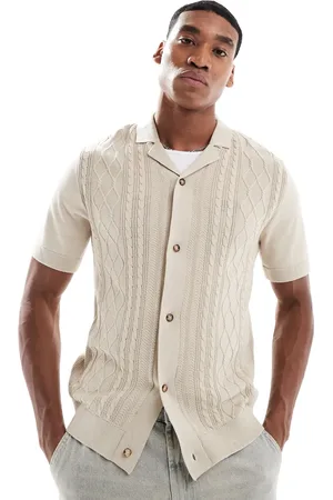 SELECTED Knitted shirt with applique pattern in cream